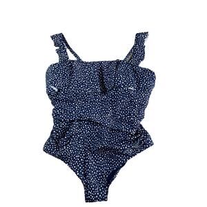 Kona Sol One Piece Swimsuit Womens 20 Blue Polka Dot Patterned Ruffle Padded NWT
